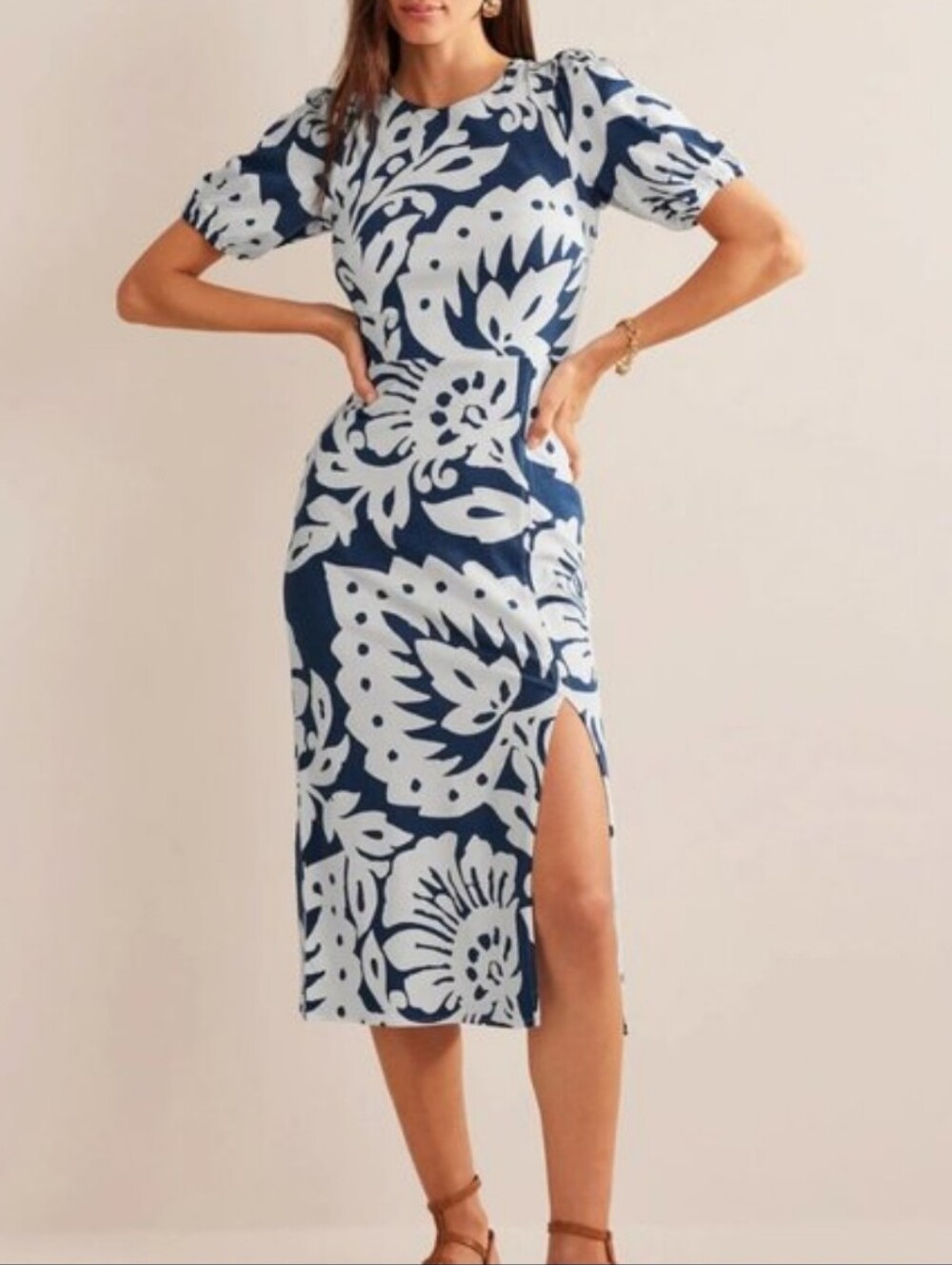 Boden Back Detail Jersey Midi Dress Sapphire Oak Size 6
